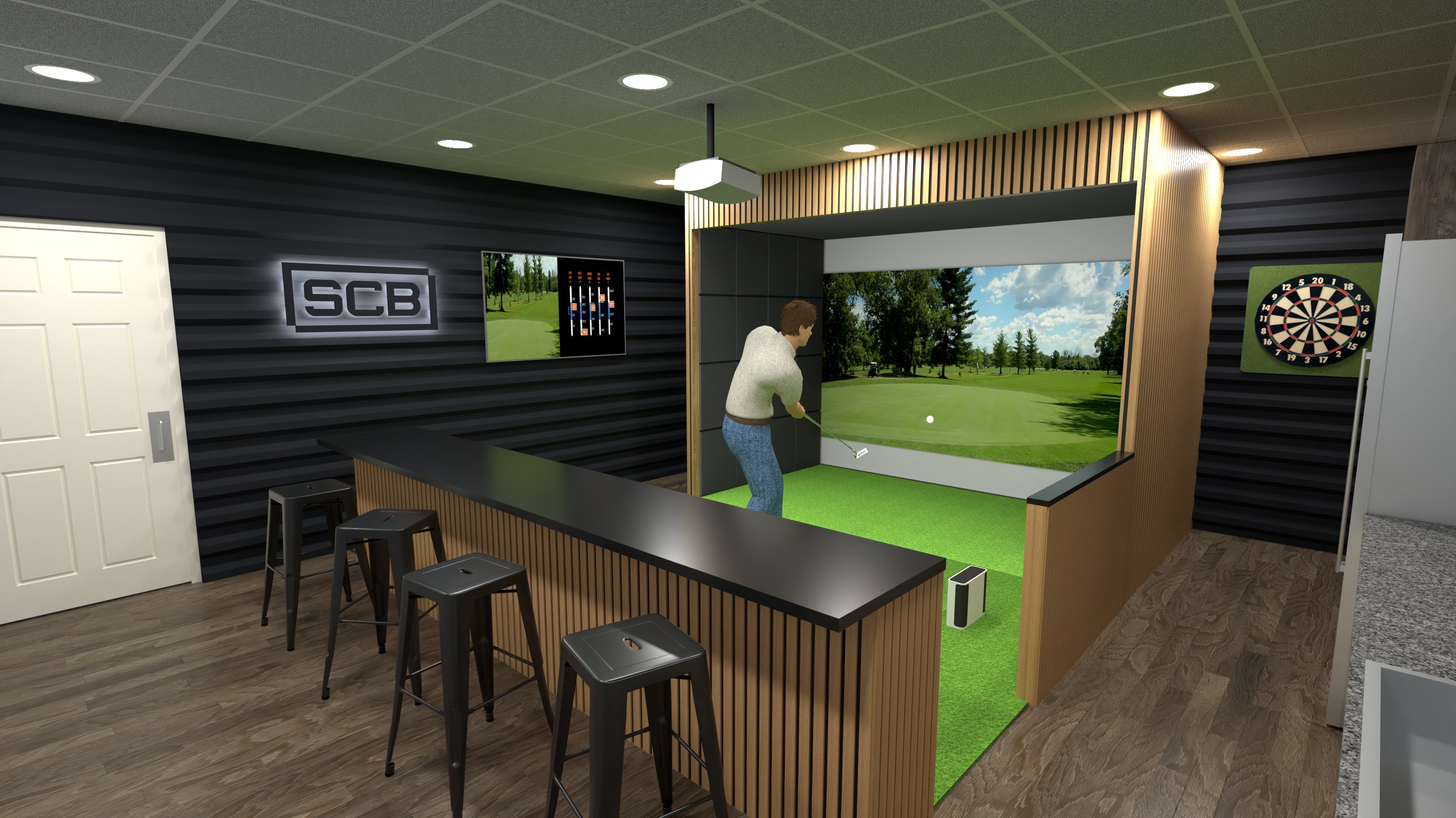 Golf simulator interior rendering